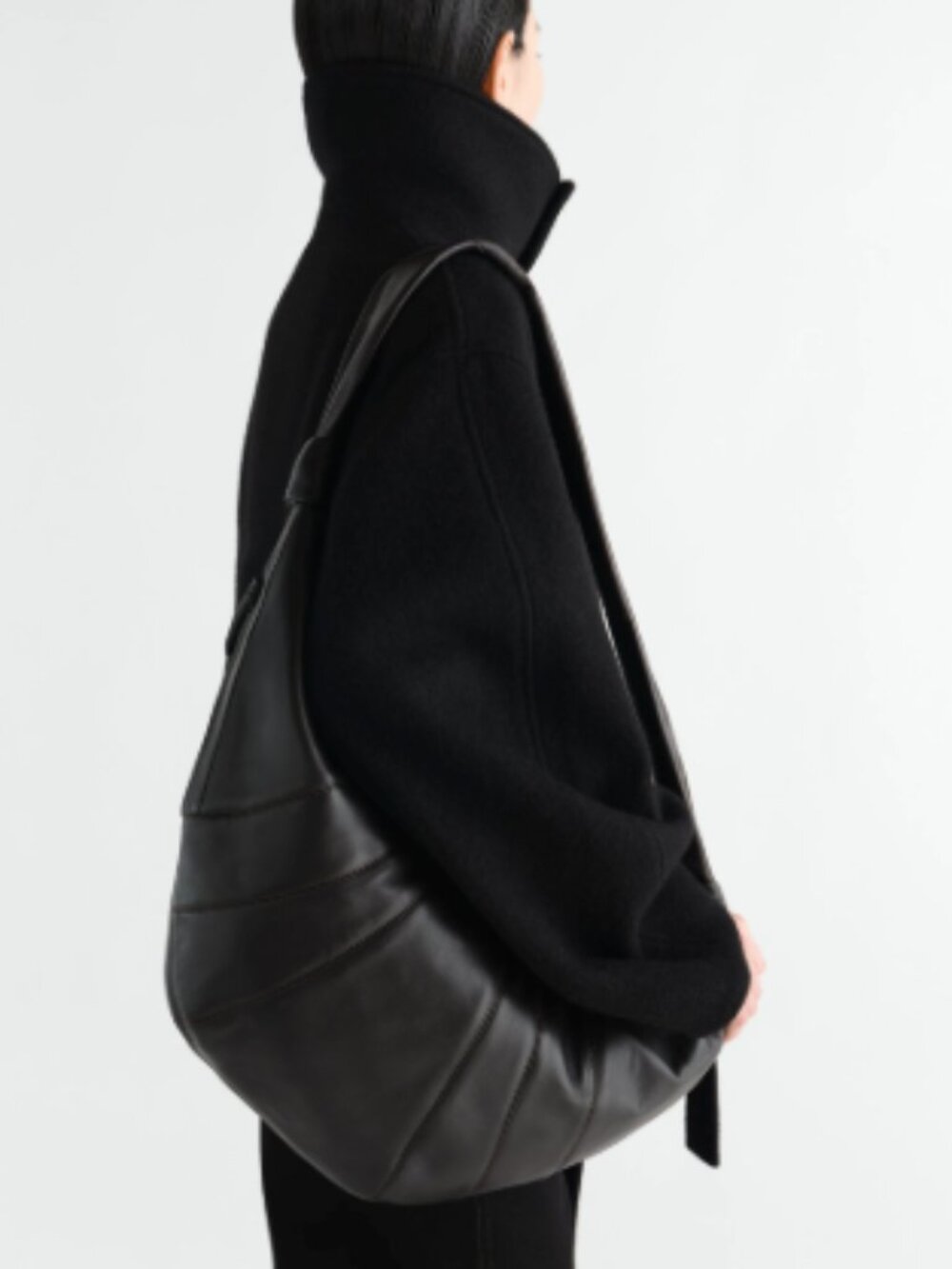 Lemaire Large Croissant Bag in Black Lambskin Leather